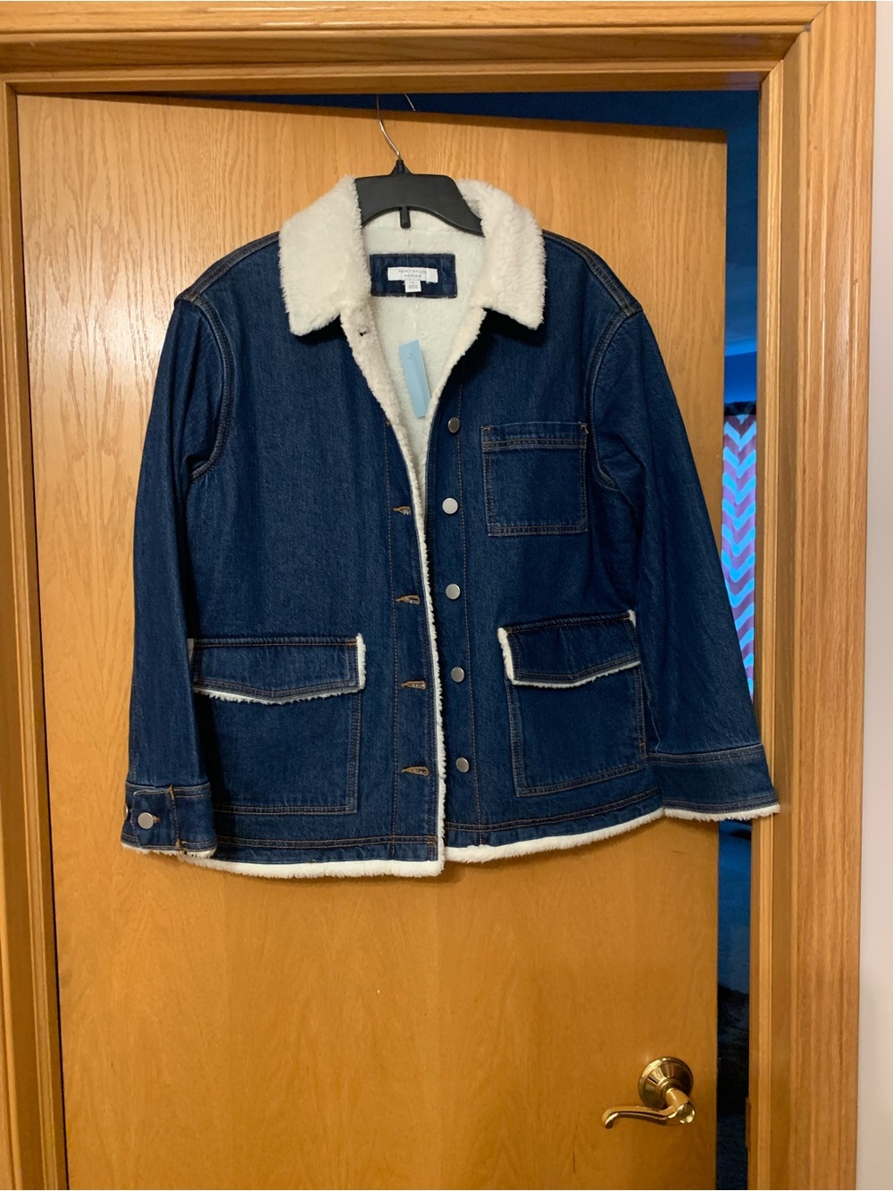 Ann Taylor Dark Blue Denim Jacket with Cream Sherpa Lining